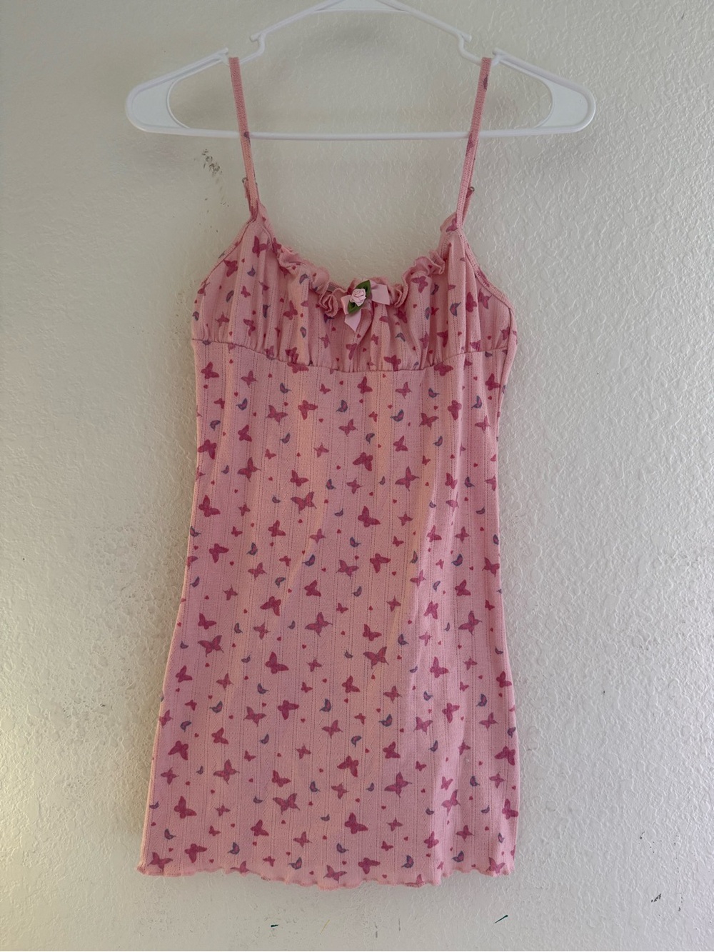 Sugar Thrillz Pink Butterfly Print Ribbed Chemise